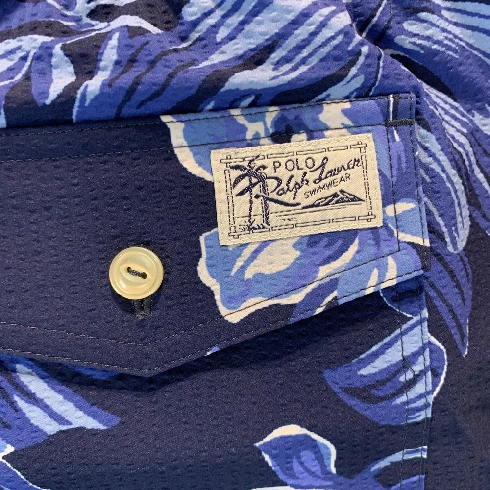 Polo Ralph Lauren Men's Swim Trunks XL Traveler Blue Floral‎ Pockets Mesh Liner
